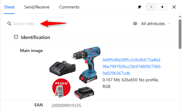 Search attributes data sheet